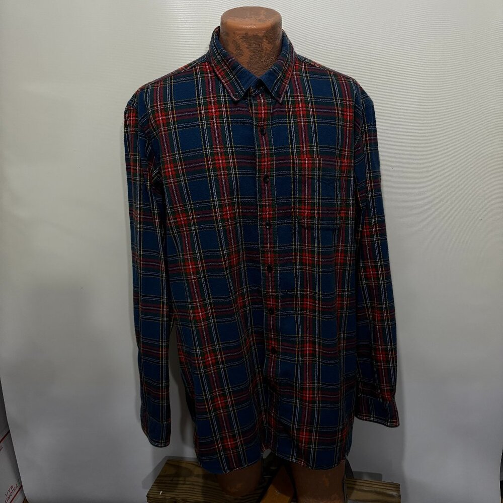 L.L. Bean XLT Blue Red Plaid Long-Sleeve Cotton Flannel Shirt Traditional Fit